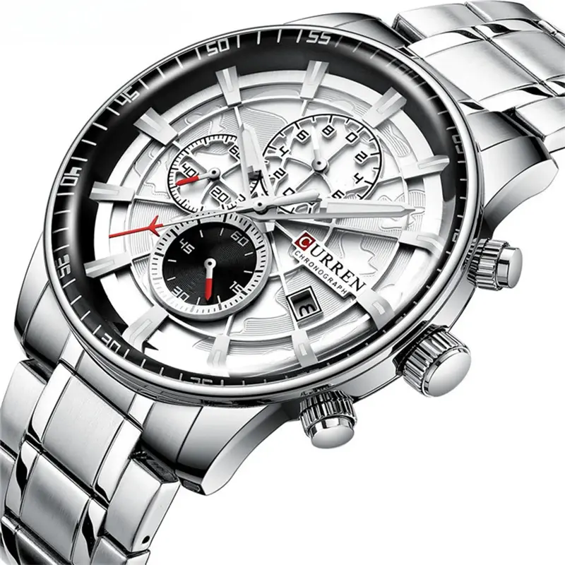 Luxury Business Men's Watches Silver Stainless Steel Waterproof Multi Function Chronograph Wrist Watches for Men Top Brand
