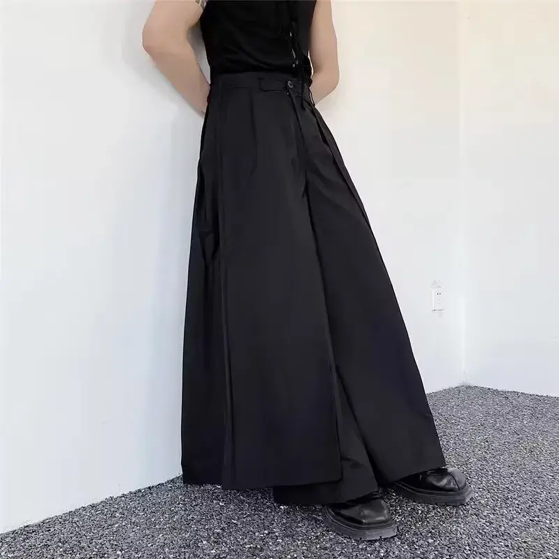 Japanese Y2k Black Wide Leg Pants for Men Avant-Garde Layered Trousers Dark Aesthetic Streetwear Women Men Baggy Clothing