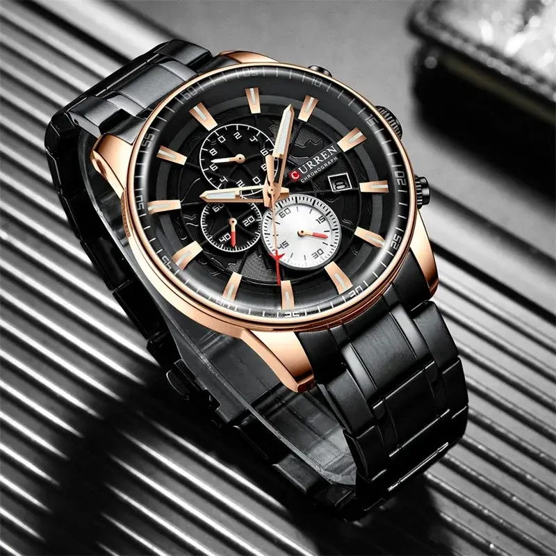 Luxury Business Men's Watches Silver Stainless Steel Waterproof Multi Function Chronograph Wrist Watches for Men Top Brand