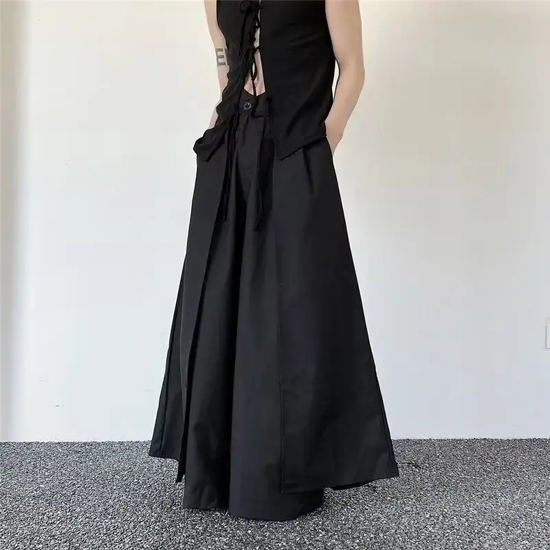 Japanese Y2k Black Wide Leg Pants for Men Avant-Garde Layered Trousers Dark Aesthetic Streetwear Women Men Baggy Clothing