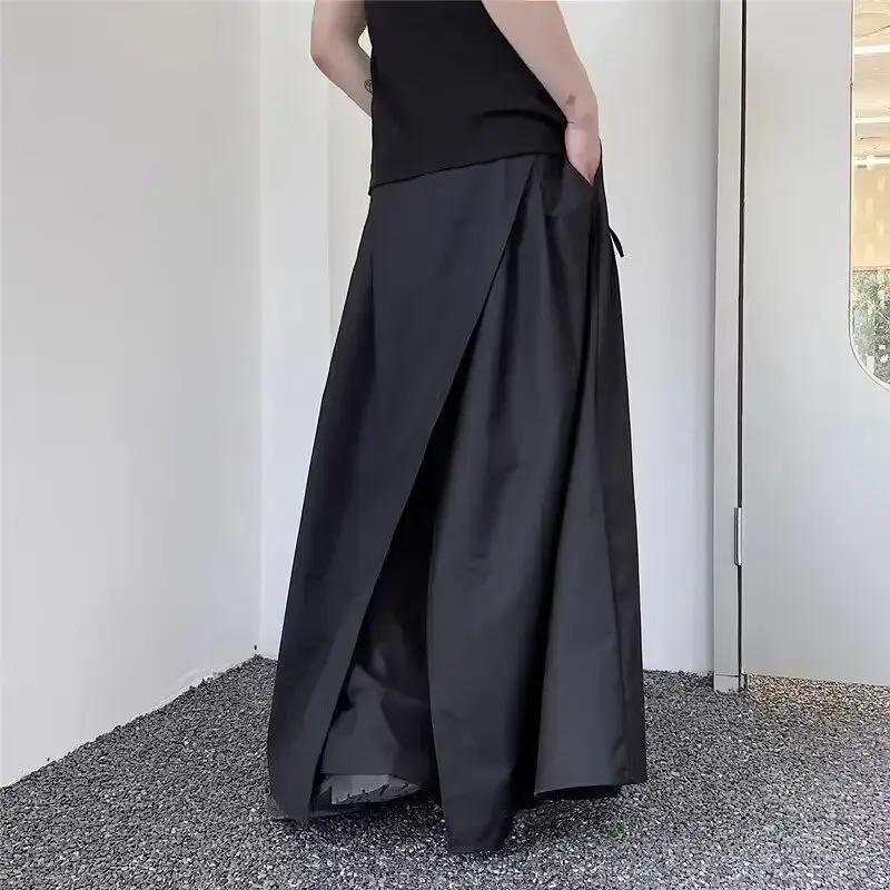 Japanese Y2k Black Wide Leg Pants for Men Avant-Garde Layered Trousers Dark Aesthetic Streetwear Women Men Baggy Clothing