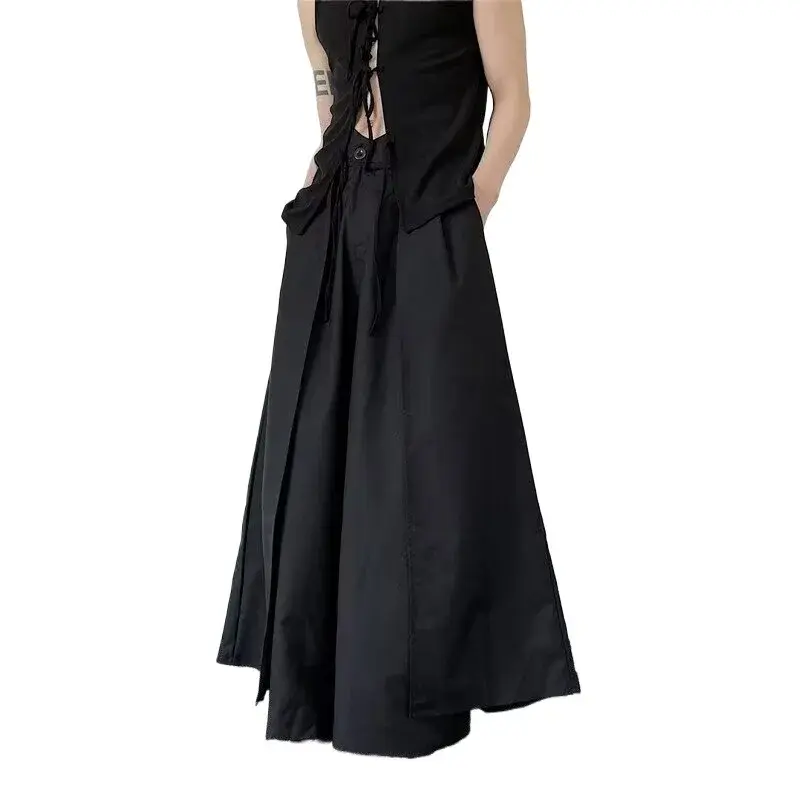 Japanese Y2k Black Wide Leg Pants for Men Avant-Garde Layered Trousers Dark Aesthetic Streetwear Women Men Baggy Clothing