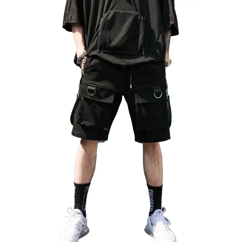 Techwear Shorts for Men Y2k Streetwear Japanese Fashion Harajuku Punk Summer Sport Cargo Shorts Men Baggy Clothing with Ribbons