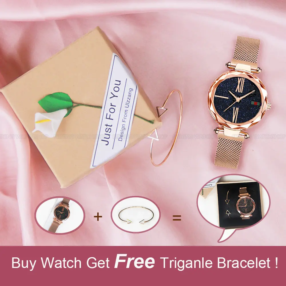 Luxury Rose Gold Women Watches Minimalism Starry Sky Magnet Buckle Fashion Casual Female Wristwatch Waterproof Roman Numeral