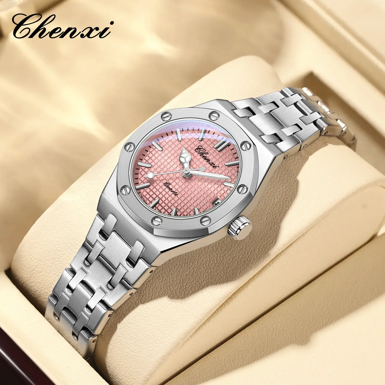 Luxury Women Watches Silver Steel Simple Casual Business Dress Watches for Women Top Brand Waterproof 3bar Calendar Gift Clock