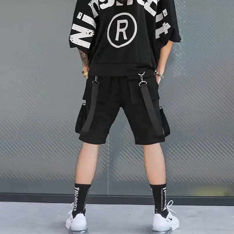 Techwear Shorts for Men Y2k Streetwear Japanese Fashion Harajuku Punk Summer Sport Cargo Shorts Men Baggy Clothing with Ribbons