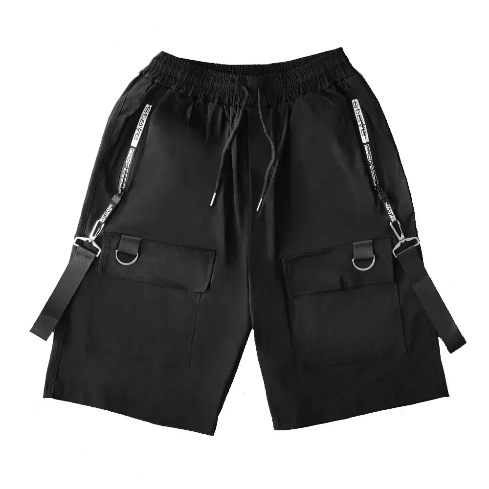 Techwear Shorts for Men Y2k Streetwear Japanese Fashion Harajuku Punk Summer Sport Cargo Shorts Men Baggy Clothing with Ribbons