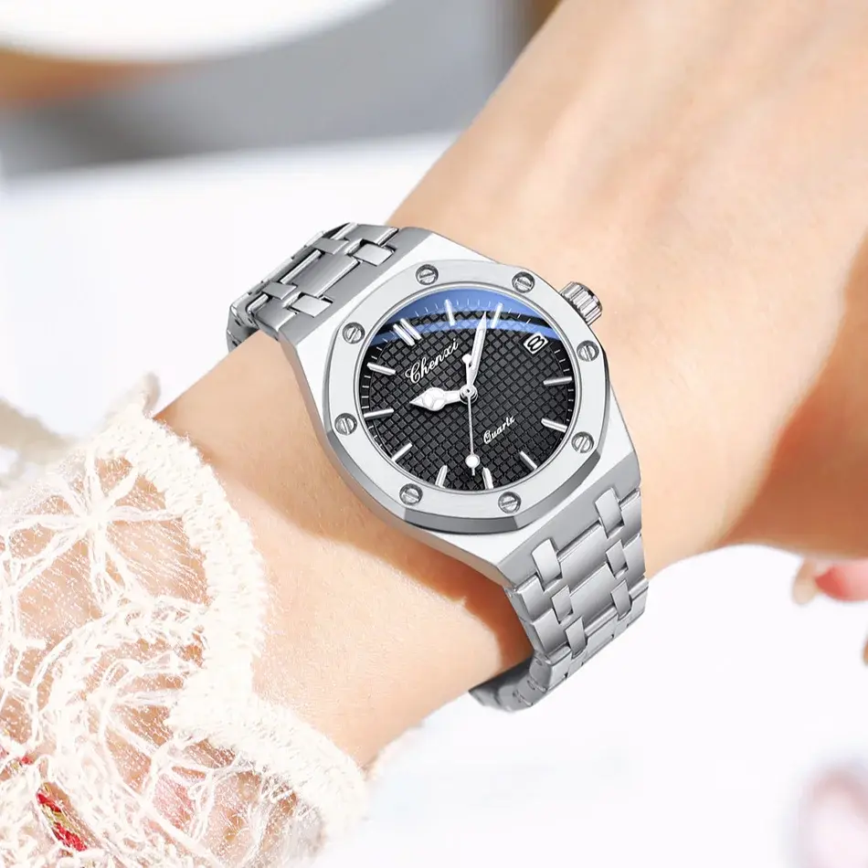 Luxury Women Watches Silver Steel Simple Casual Business Dress Watches for Women Top Brand Waterproof 3bar Calendar Gift Clock
