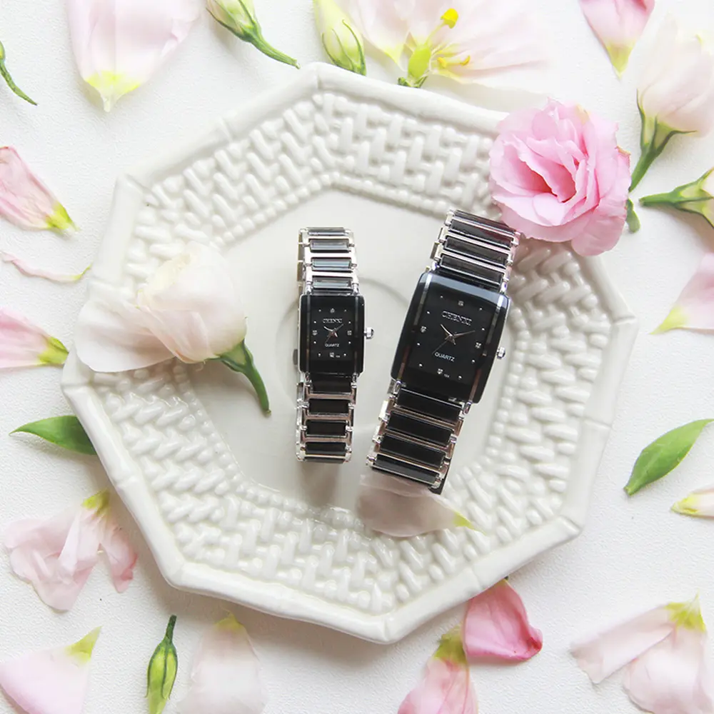 CHENXI Brand Lady Watch Elegant Black Ceramics Simple Minimalism Small Narrow Quartz Casual Women Clock Rhinestone Wristwatch