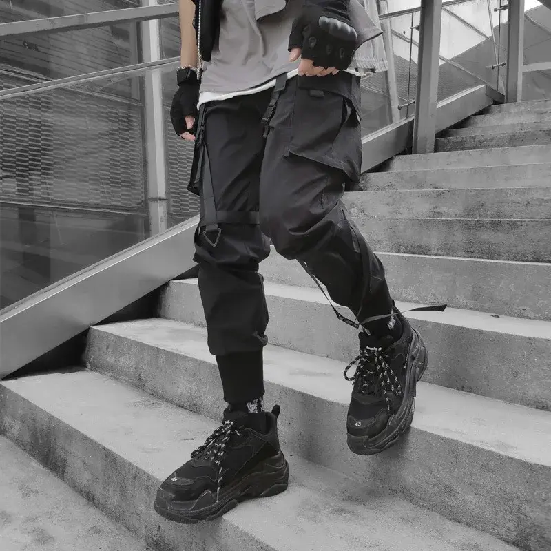 Harajuku Streetwear Techwear Men Clothing Joggers Cargo Pants for Men Fashion Ribbons Hip Hop Punk Y2k Anime Japanese Pants