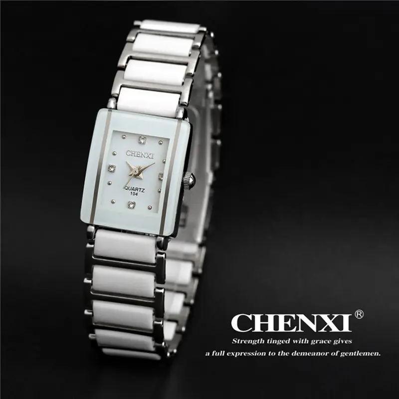 CHENXI Brand Lady Watch Elegant Black Ceramics Simple Minimalism Small Narrow Quartz Casual Women Clock Rhinestone Wristwatch