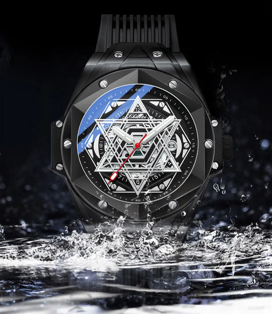 Unique Silver Men's Watches Rubber Strap Waterproof Royal Hexagram Fashion Casual Sport Quartz Wristwatch for Male Gift New