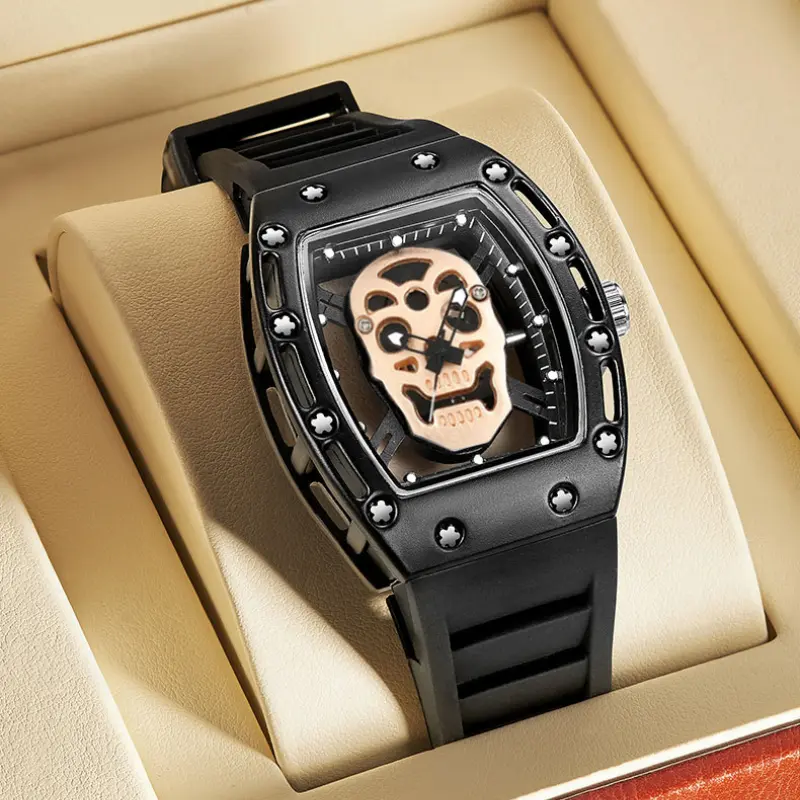 Unique Skull Watches for Men Fashion Hollow Design Quartz Mens Watches Y2k Black Gothic Punk Casual Sport Wristwatch Waterproof