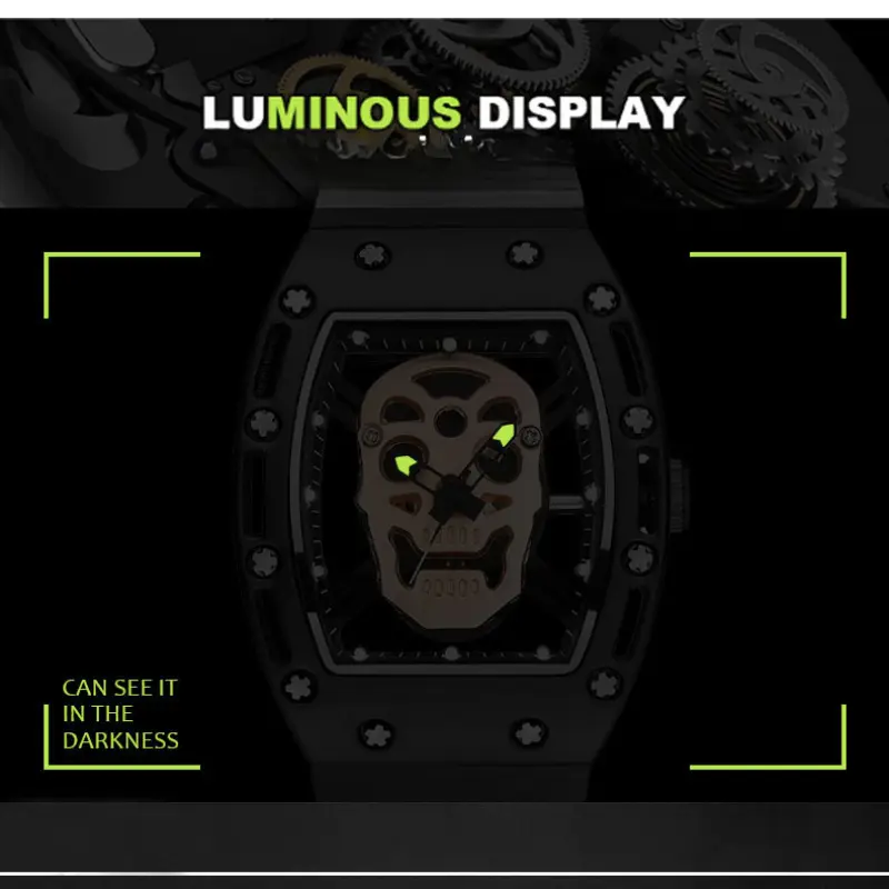 Unique Skull Watches for Men Fashion Hollow Design Quartz Mens Watches Y2k Black Gothic Punk Casual Sport Wristwatch Waterproof