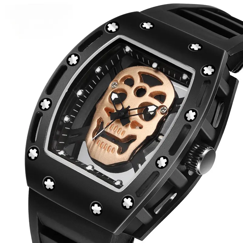 Unique Skull Watches for Men Fashion Hollow Design Quartz Mens Watches Y2k Black Gothic Punk Casual Sport Wristwatch Waterproof