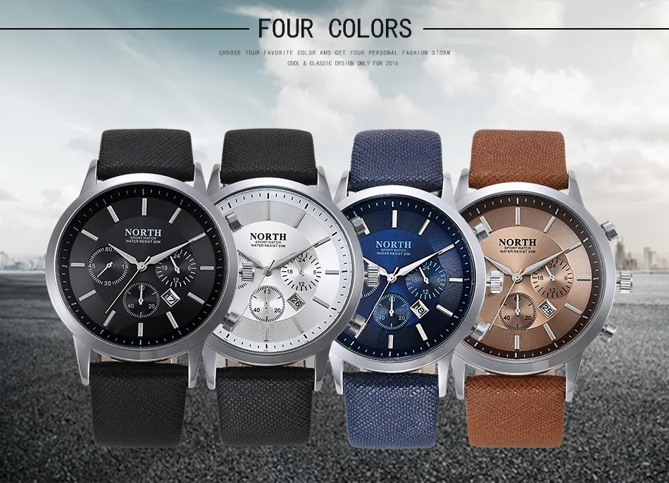 Unique Men Casual Watches Brand North 30M Waterproof Quartz Clock for Men Classic Antique Dress Wristwatch