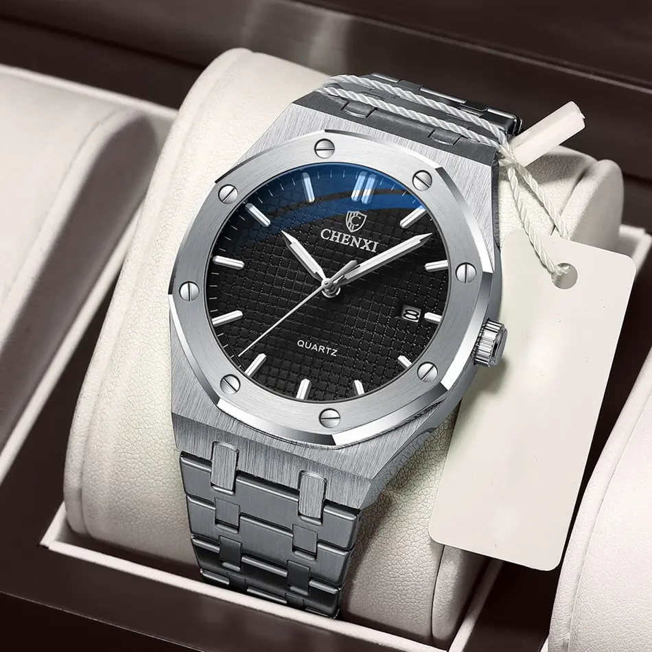 Big Dial Casual Men's Watches Luxury Stainless Steel Band Calendar Watch for Men Top Brand Waterproof Quartz Minimalism Clock