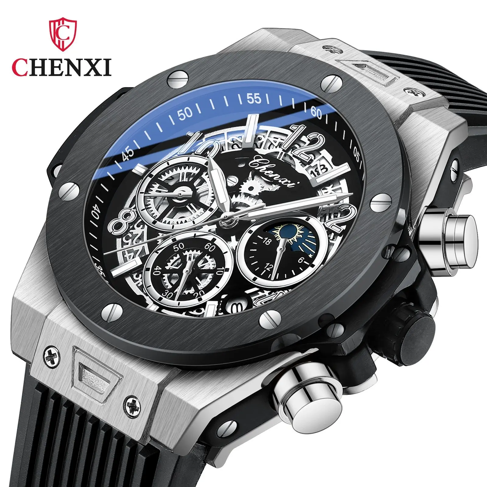 Big Dial Fashion Men's Watches Multi Function Rubber Strap Ins Chic Outdoor Chic Military Watch for Men Unique Brand Wristwatch