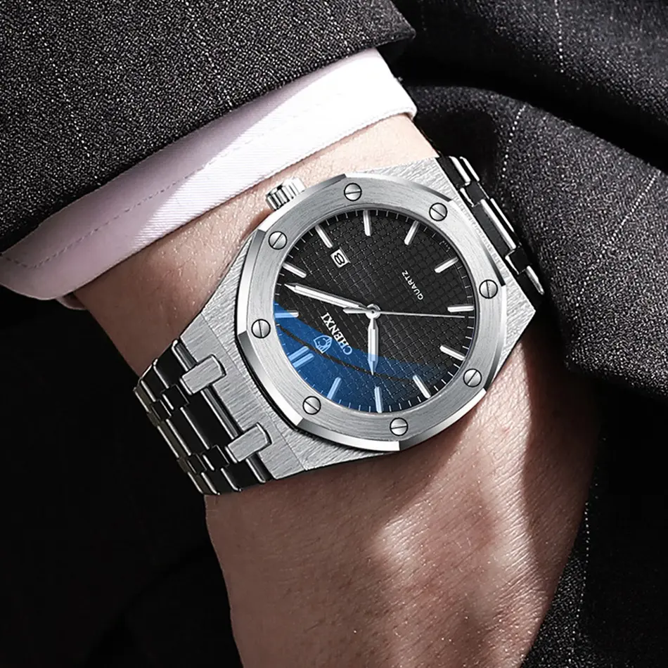 Big Dial Casual Men's Watches Luxury Stainless Steel Band Calendar Watch for Men Top Brand Waterproof Quartz Minimalism Clock