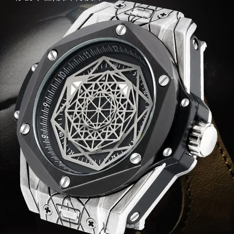 Unique Men's Watches Rotating Star Design Rose Gold Quartz Watches for Men Genuine Leather Waterproof 3Bar Business Casual Clock
