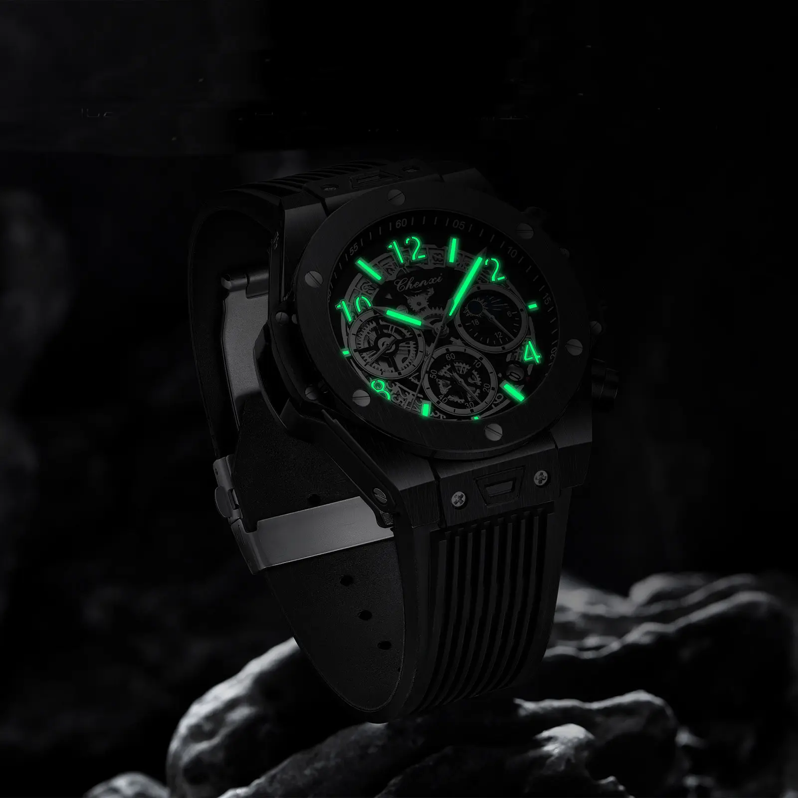 Big Dial Fashion Men's Watches Multi Function Rubber Strap Ins Chic Outdoor Chic Military Watch for Men Unique Brand Wristwatch