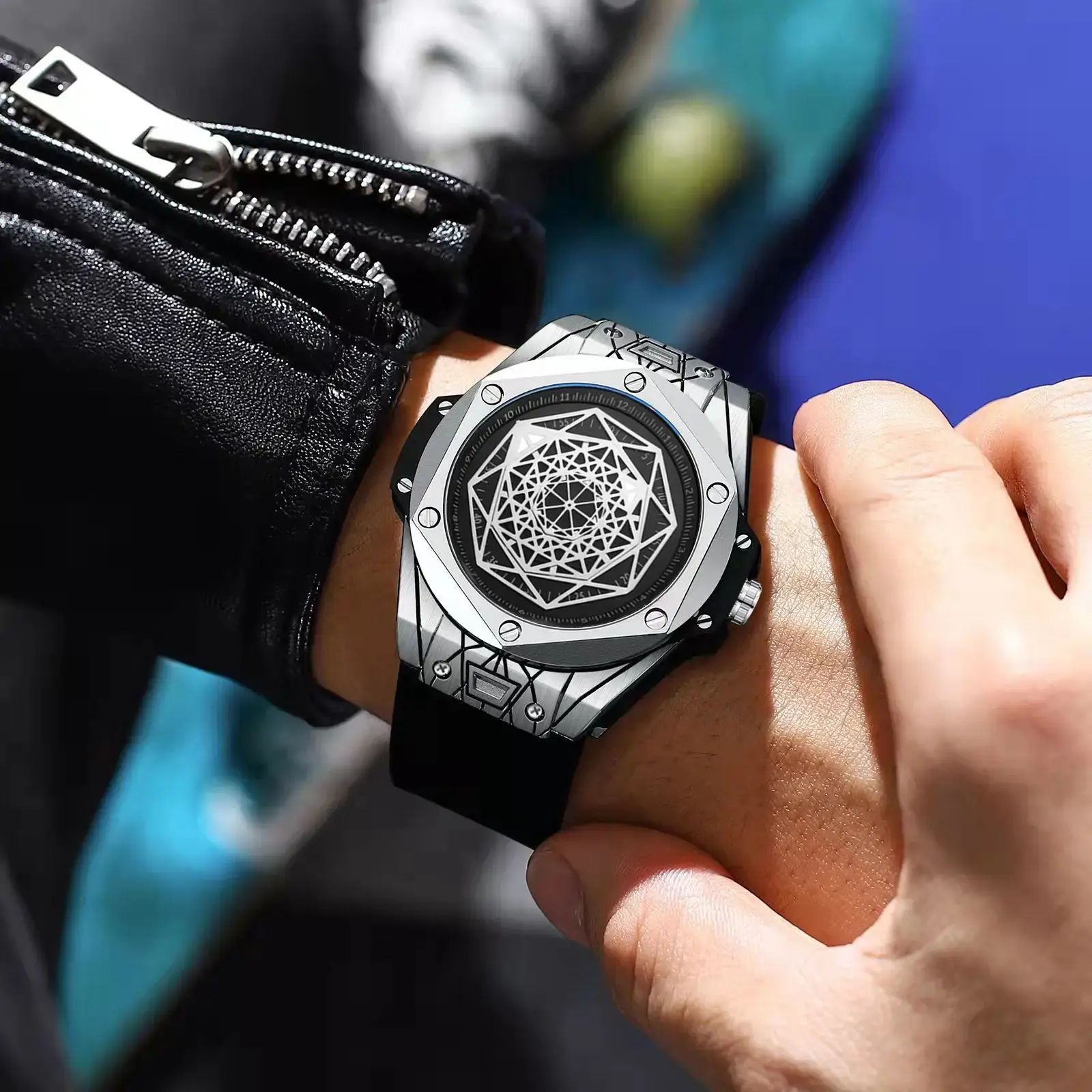 Unique Men's Watches Rotating Star Design Rose Gold Quartz Watches for Men Genuine Leather Waterproof 3Bar Business Casual Clock