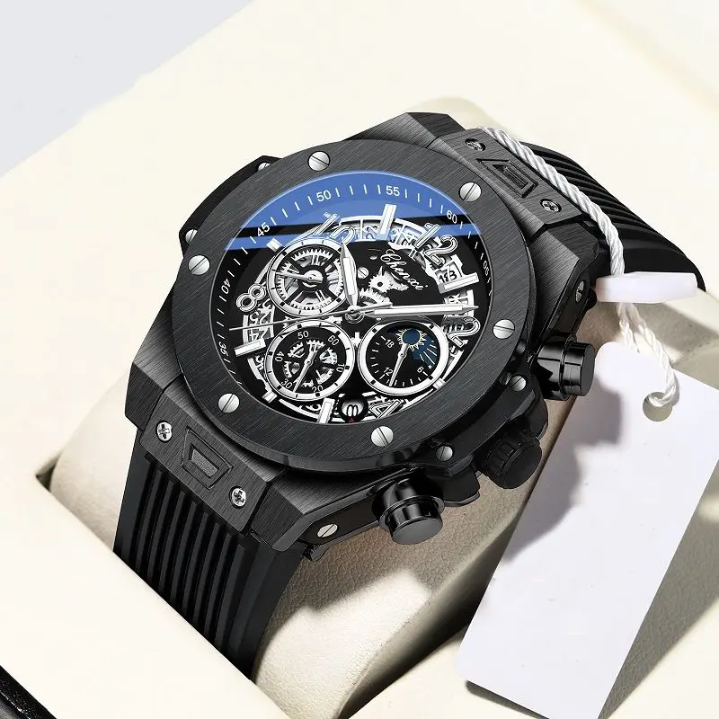 Big Dial Fashion Men's Watches Multi Function Rubber Strap Ins Chic Outdoor Chic Military Watch for Men Unique Brand Wristwatch
