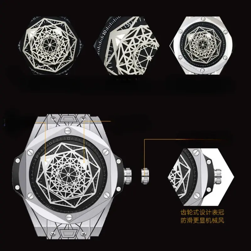 Unique Men's Watches Rotating Star Design Rose Gold Quartz Watches for Men Genuine Leather Waterproof 3Bar Business Casual Clock