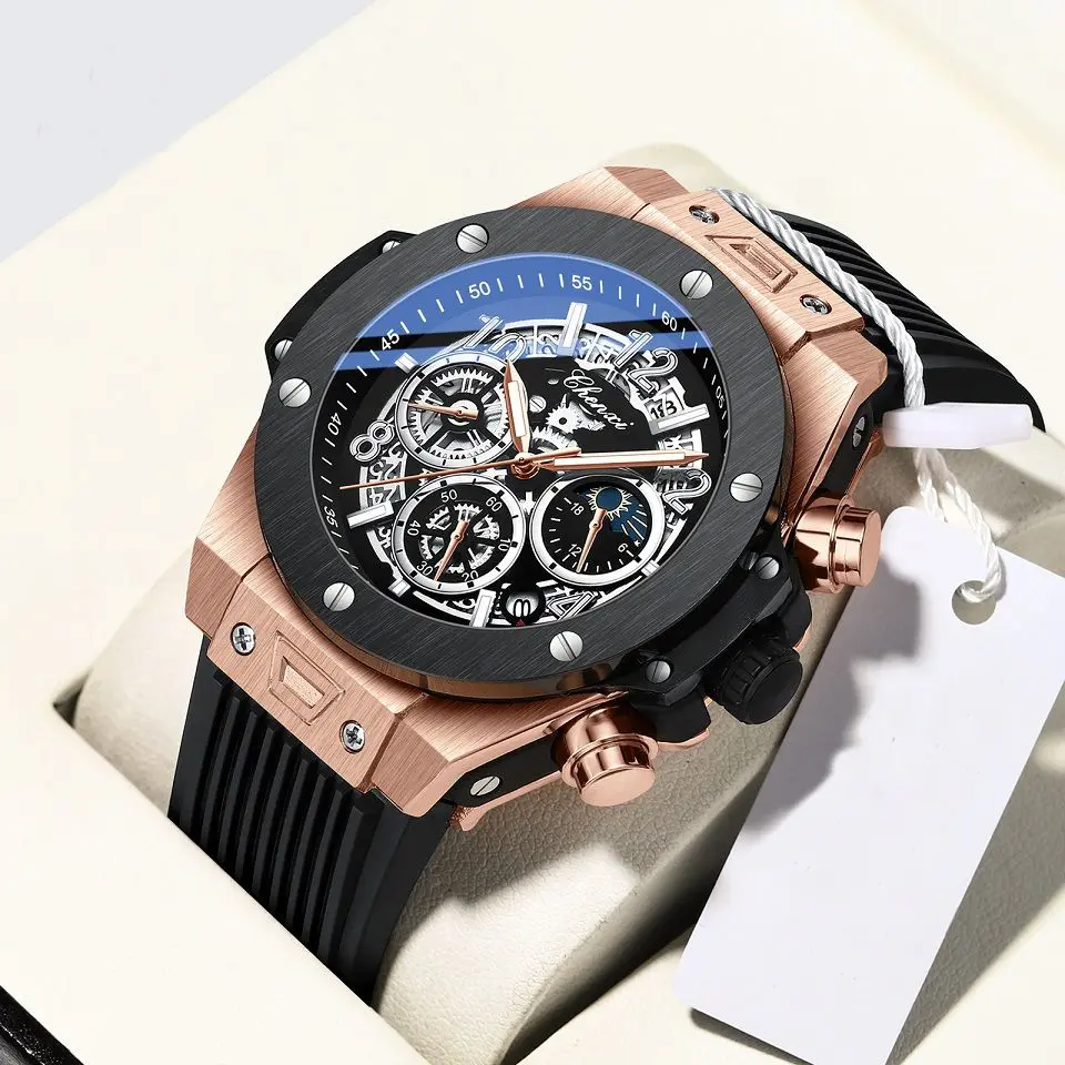 Big Dial Fashion Men's Watches Multi Function Rubber Strap Ins Chic Outdoor Chic Military Watch for Men Unique Brand Wristwatch