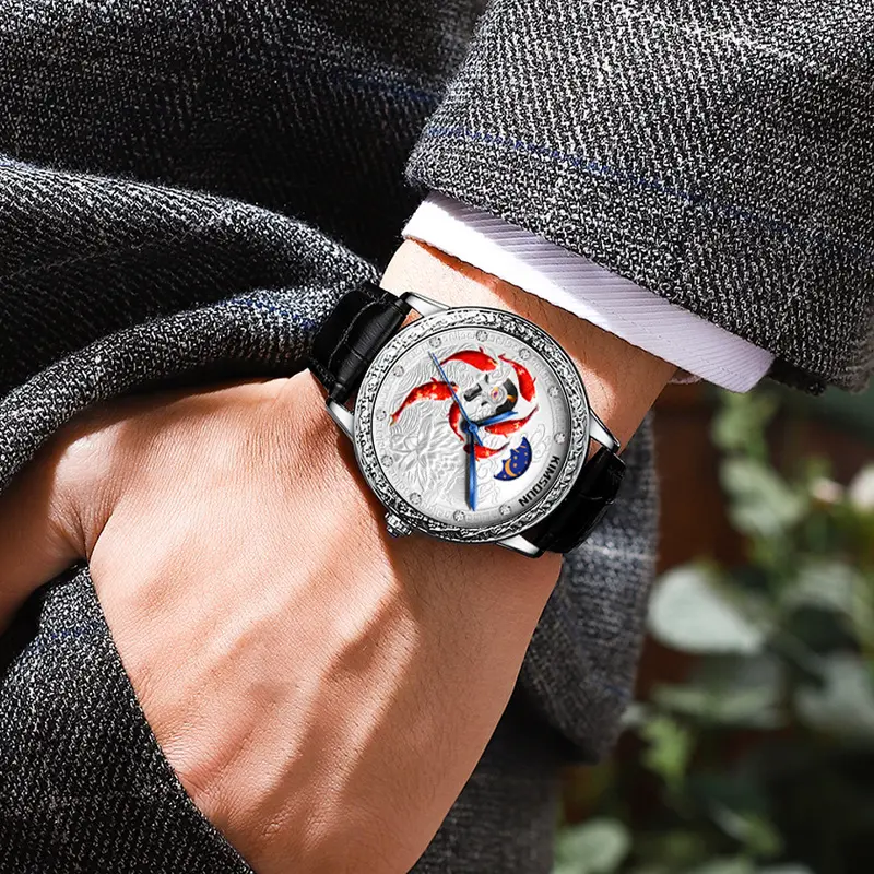 Unique Automatic Mechanical Watches for Men 6 Lucky Fish  3D Design Men Watches Luxury Top Brand Waterproof Wedding Gift 520