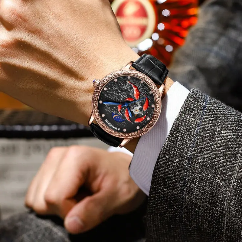 Unique Automatic Mechanical Watches for Men 6 Lucky Fish  3D Design Men Watches Luxury Top Brand Waterproof Wedding Gift 520