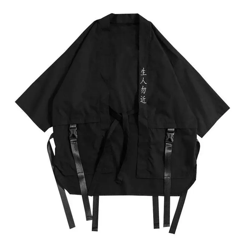 Japanese Stylish Techwear Y2k Men Taoist Robes Casual Cardigan Thin Short-sleeved Anime Clothes Harajuku Streewear Punk Shirts