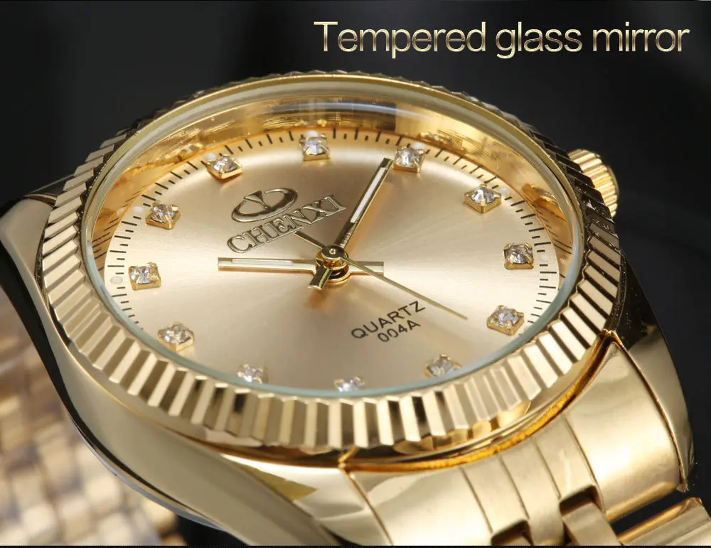 Top Brand Luxury Gold Men Watches Minimalism Retro Green Stainless Steel Golden Mens Dress Wristwatch CHENXI Casual Clock Gift