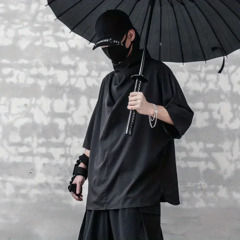 Black Y2k TShirts Men Techwear Streetwear Janpanese Harajuku Fashion Thin Oversized Tshirts for Men Punk Gothic Anime Clothes