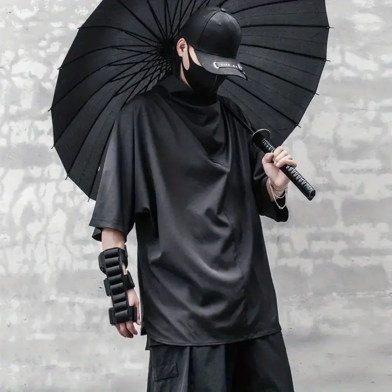Black Y2k TShirts Men Techwear Streetwear Janpanese Harajuku Fashion Thin Oversized Tshirts for Men Punk Gothic Anime Clothes