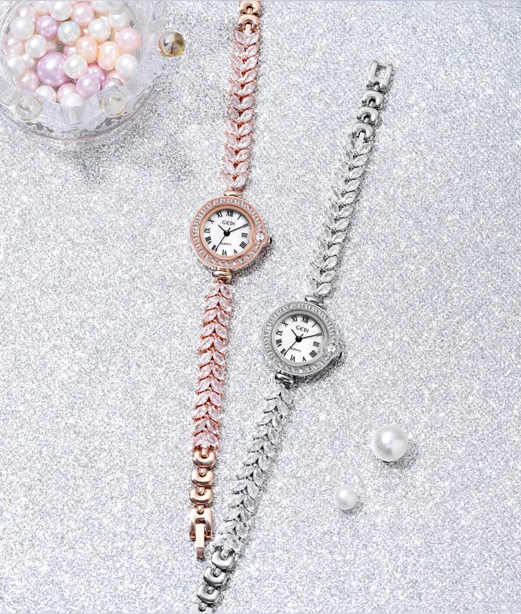Fashion Rose Gold Women Watches Rhinestone Mermaid Design Simple Casual Elegant Quartz Watches for Women Small Dial Wedding Gift