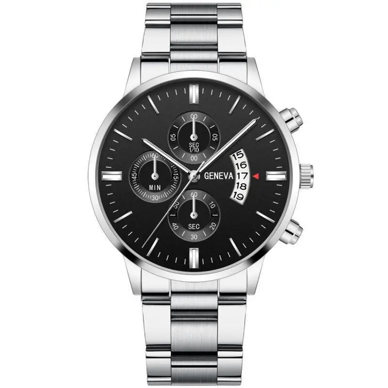 2pcs Men's Fashion Classic Watch Silver Simple Analog Quartz Male Wrist Watch Jewelry Set