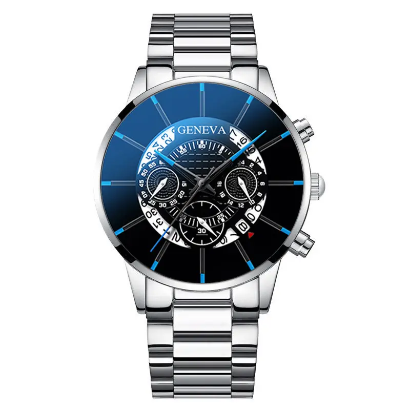 2pcs Men's Fashion Classic Watch Silver Simple Analog Quartz Male Wrist Watch Jewelry Set