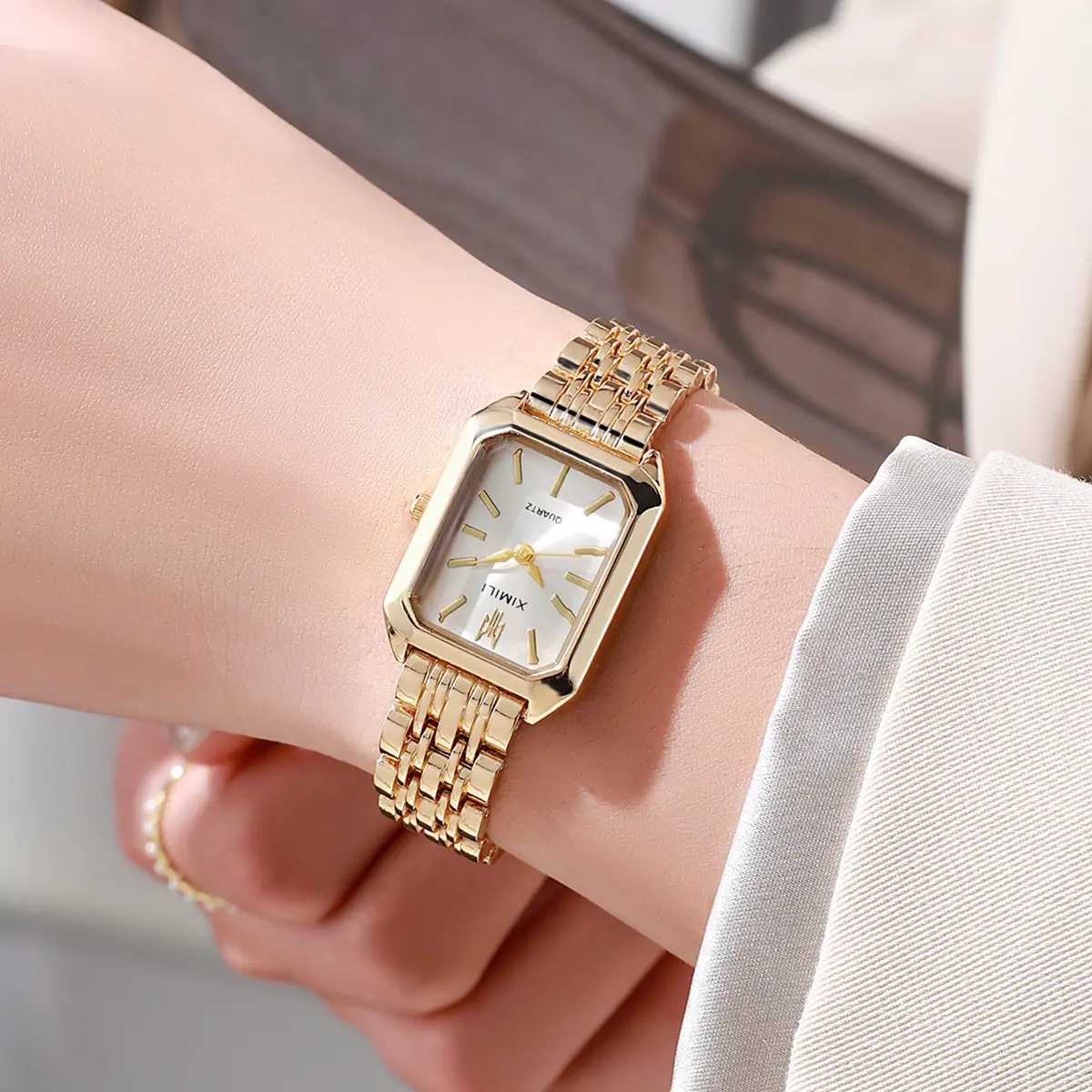 Fashion Rectangle Women Watches Ladies Stainless Steel Strap Quartz Wristwatches Reloj Mujer（Without Box）