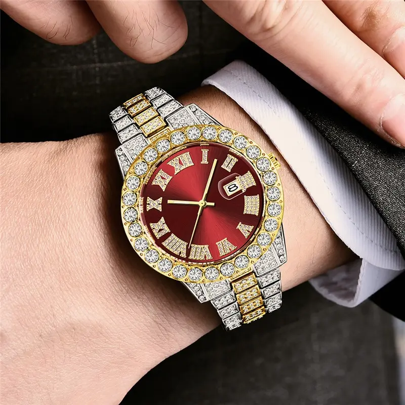 2pcs Fashion Diamond Men Women Watches Gold Watch Ladies Wrist Watch Luxury Rhinestone Unisex Bracelet Watches Female Clock