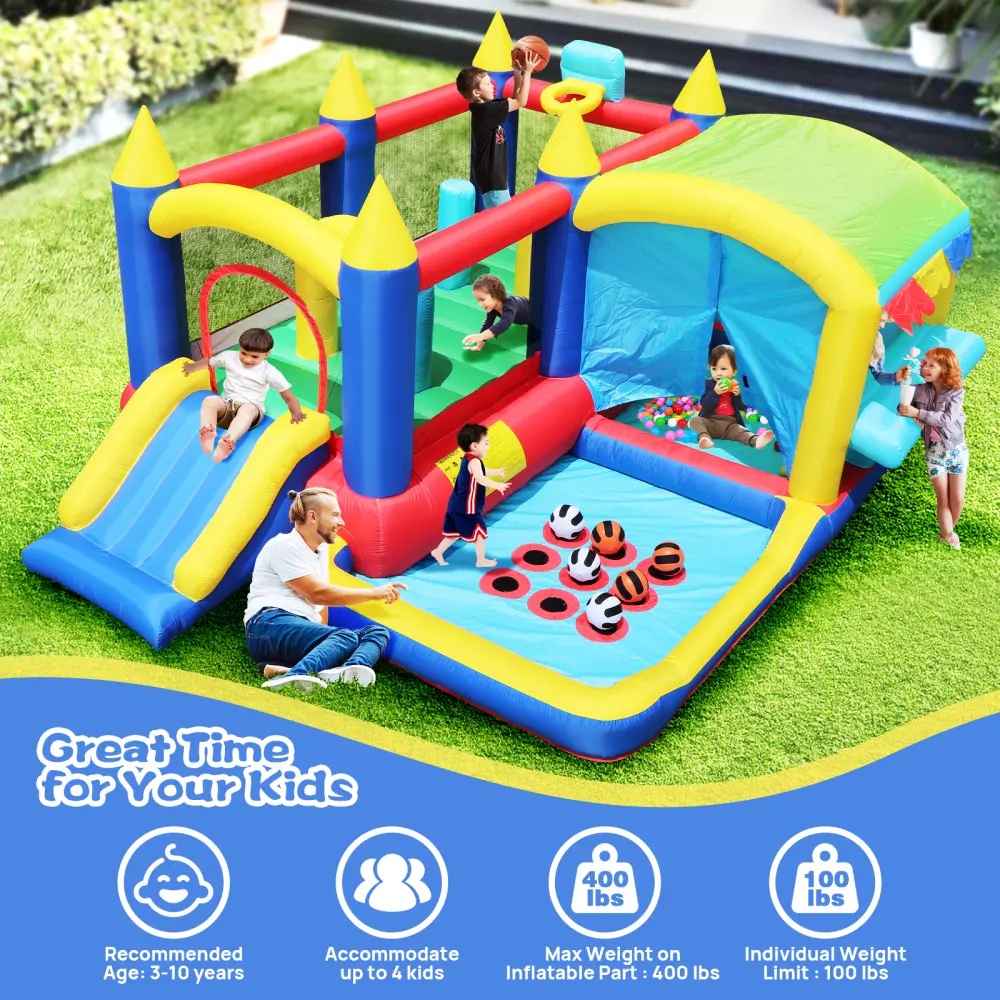 Christmas Jump 'n Slide Inflatable Bouncer for Kids Complete Setup with Blower-80"X 91"Play Area-55"Tall Inflatable Bounce House