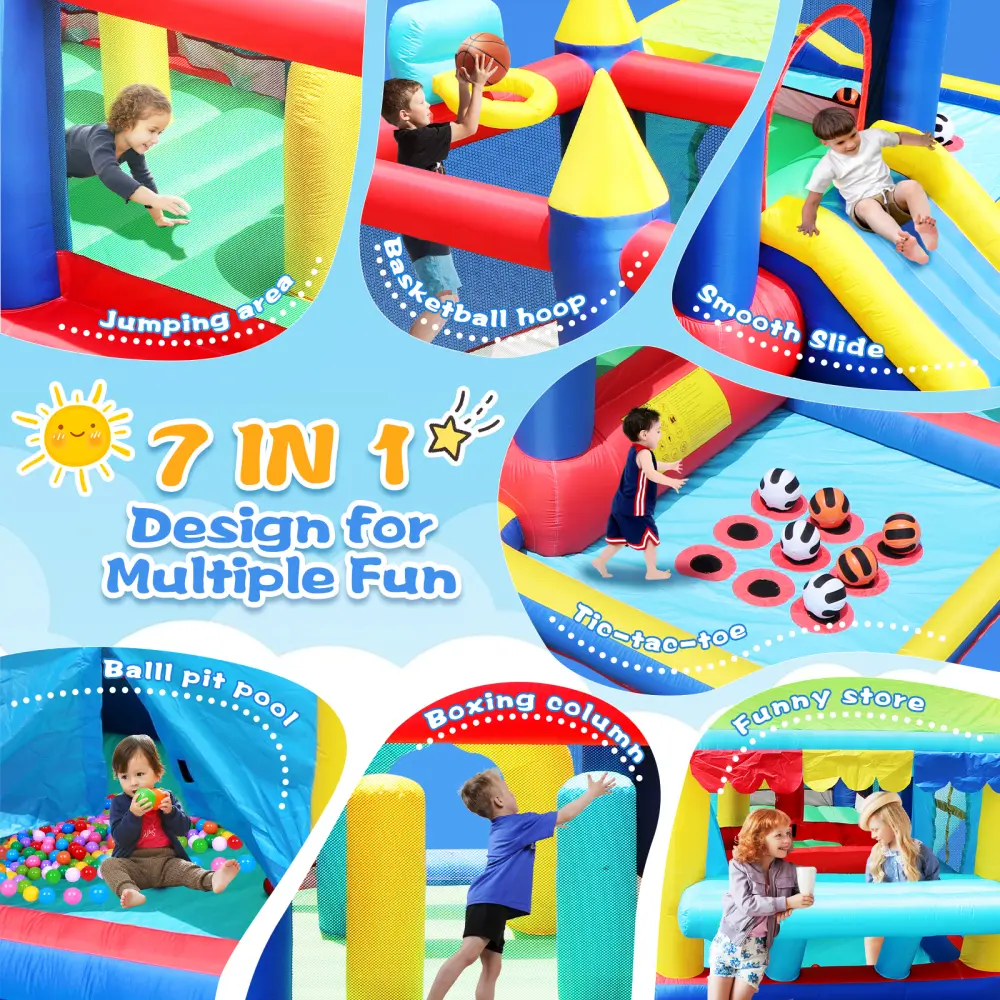 Christmas Jump 'n Slide Inflatable Bouncer for Kids Complete Setup with Blower-80"X 91"Play Area-55"Tall Inflatable Bounce House