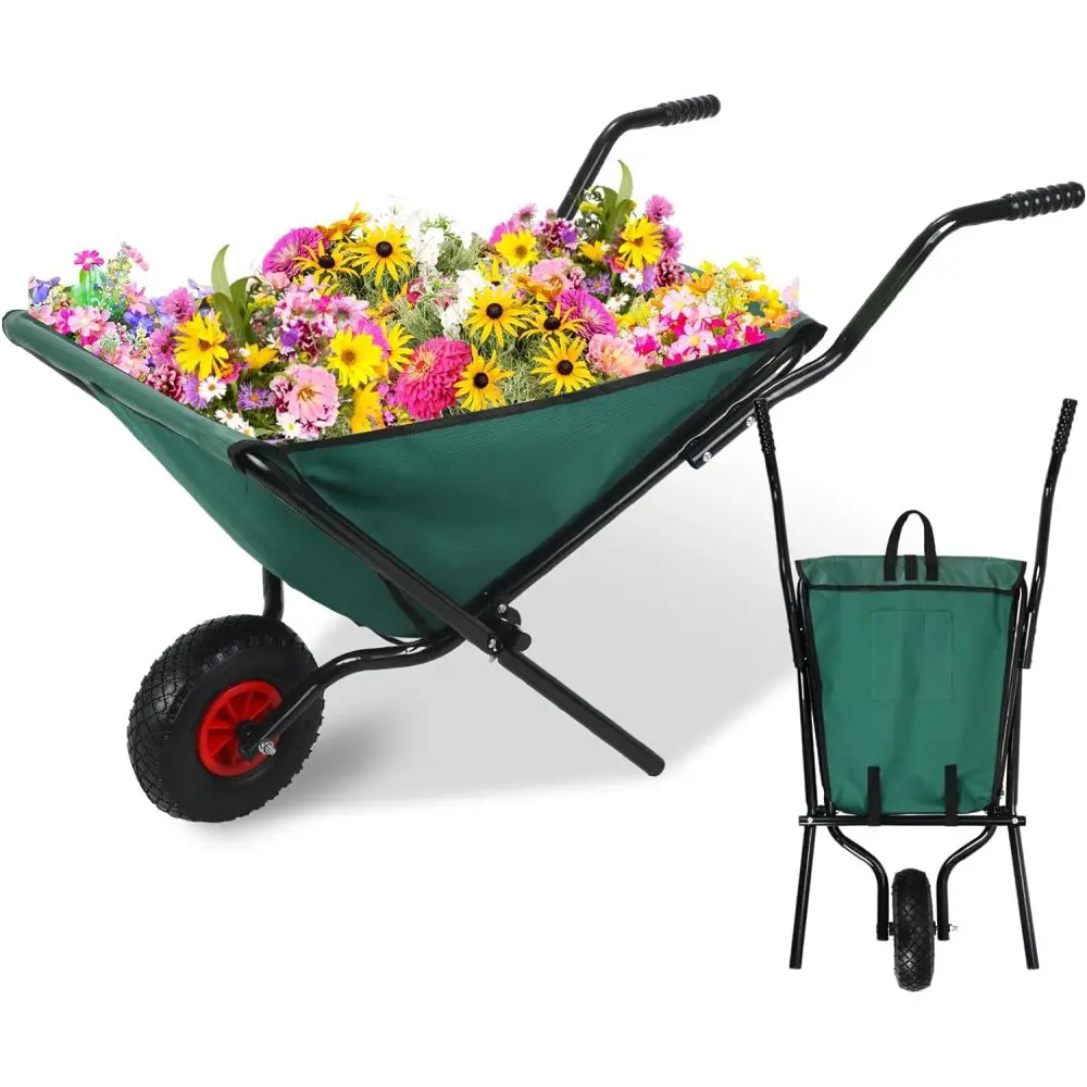Folding Wheelbarrow 176 Lbs Folding Garden Wheelbarrow, 10" Pneumatic Tires Tool Trolley