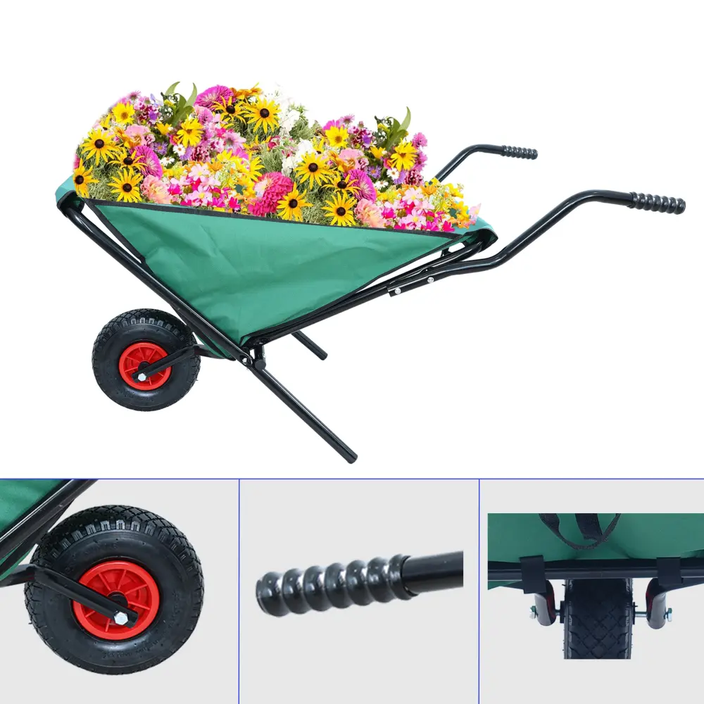 Folding Wheelbarrow 176 Lbs Folding Garden Wheelbarrow, 10" Pneumatic Tires Tool Trolley