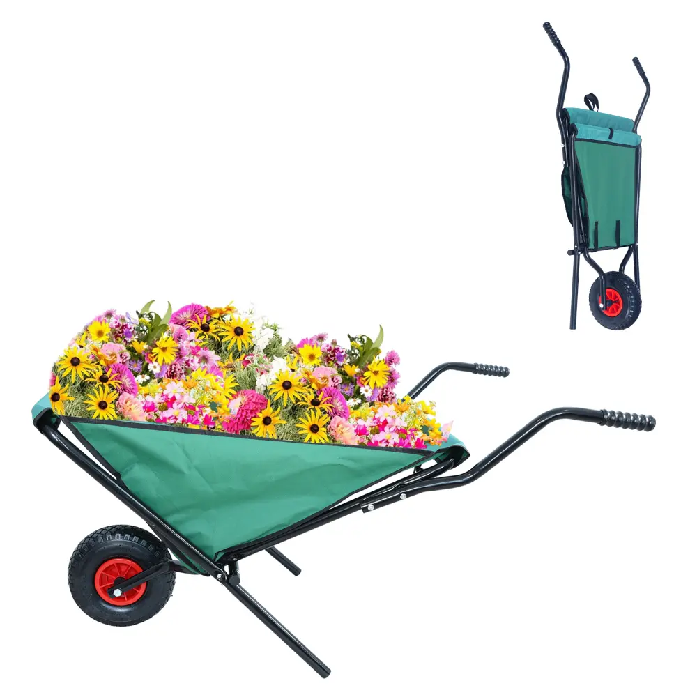 Folding Wheelbarrow 176 Lbs Folding Garden Wheelbarrow, 10" Pneumatic Tires Tool Trolley