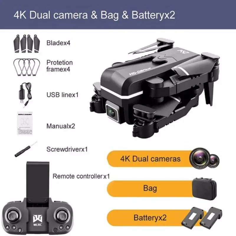 Quad Air Drone RC Drone 4K HD Dual Camera WIFI FPV KK1 2 X Battery Rc Quadcopter