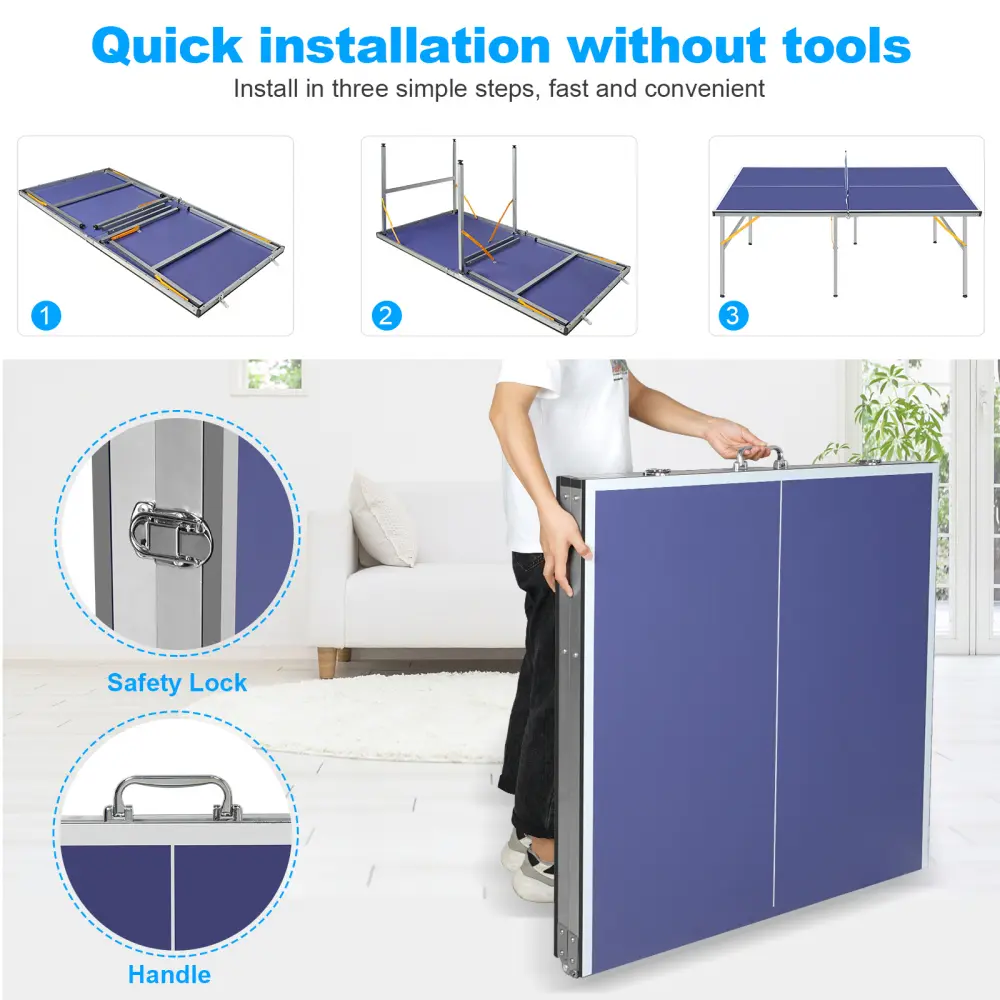 6ft Mid-Size Table Foldable Portable Ping Pong Table Set for Indoor & Outdoor Games with Net,2 Table Tennis Paddles and 3 Balls