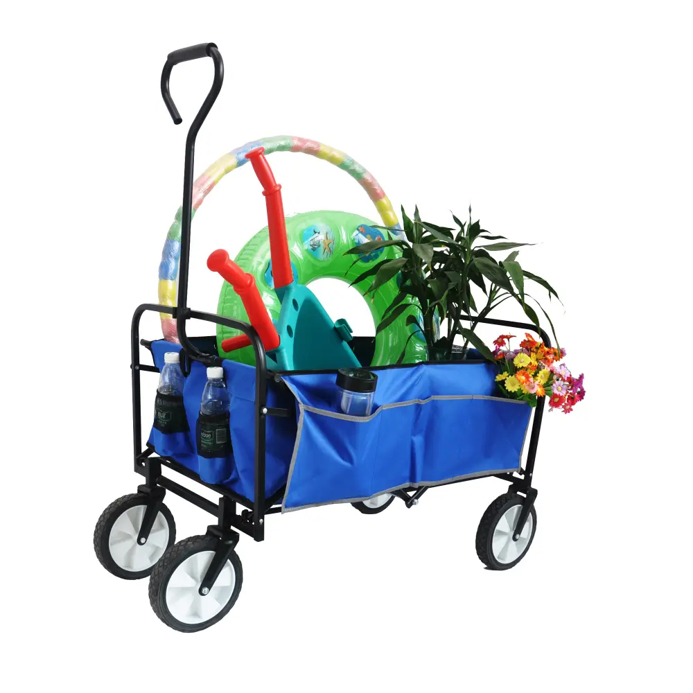 Folding Wagon Garden Shopping Beach Cart (Blue) Carretilla Plegable  Carrito Plegable Con Ruedas