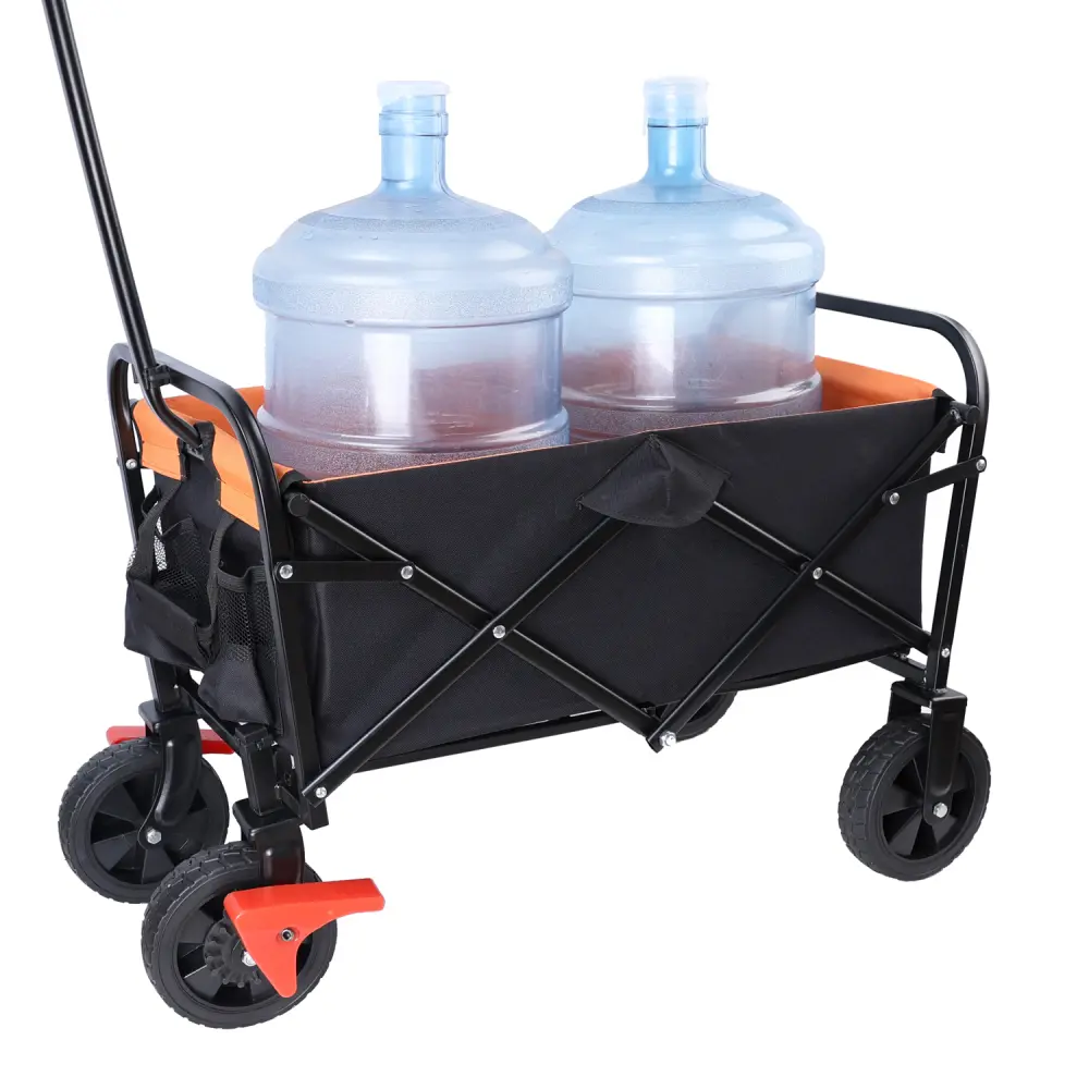 Folding Wagon Garden Shopping Beach Cart (brake+orange+black) Carrito Plegable Con Ruedas  Carretilla Plegable