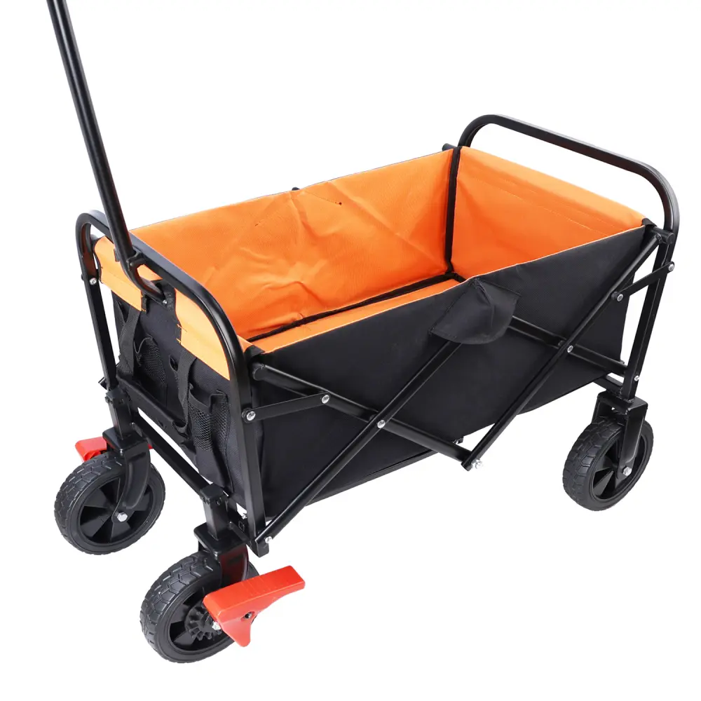 Folding Wagon Garden Shopping Beach Cart (brake+orange+black) Carrito Plegable Con Ruedas  Carretilla Plegable